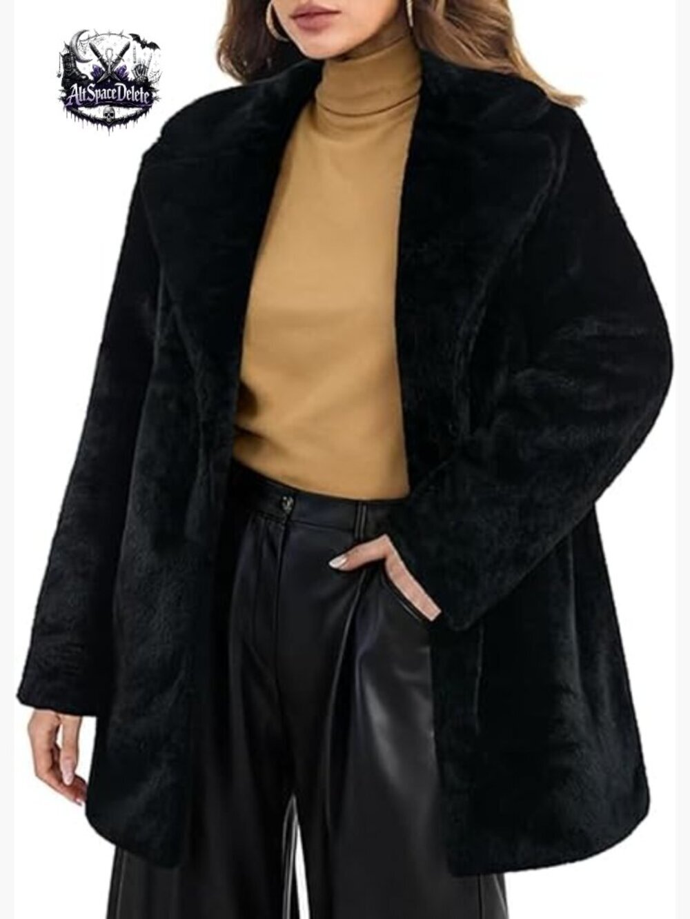 Faux Fur Coat Longline Open Front Lapel Collar Loose Fit Women's Jacket